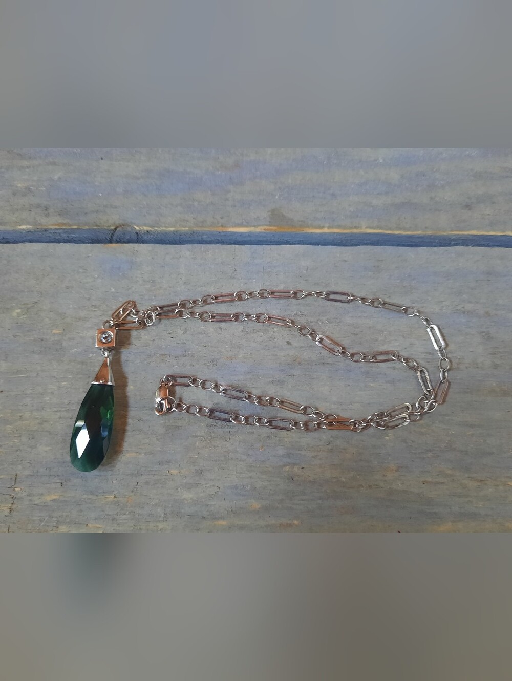 ELLE Designer 925 Sterling Silver Green Quartz White Topaz & Ruby Gem Necklace